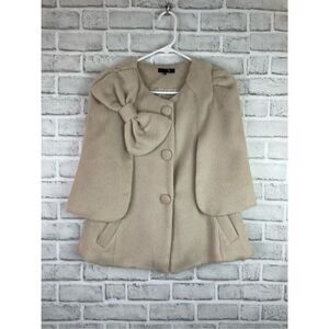 Ryu Ivory Wool Blend Cape Coat w/ Oversized Bow Women’s Small Elegant Winter